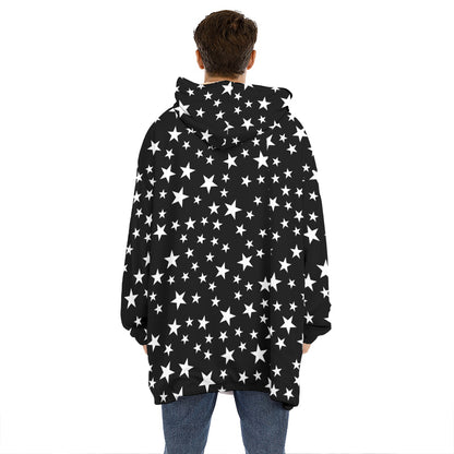 Black And White Star Pattern Print Hoodie Blanket