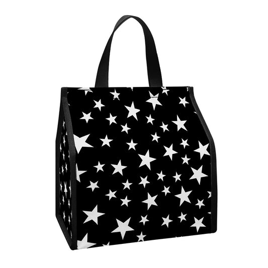 Black And White Star Pattern Print Insulated Lunch Tote