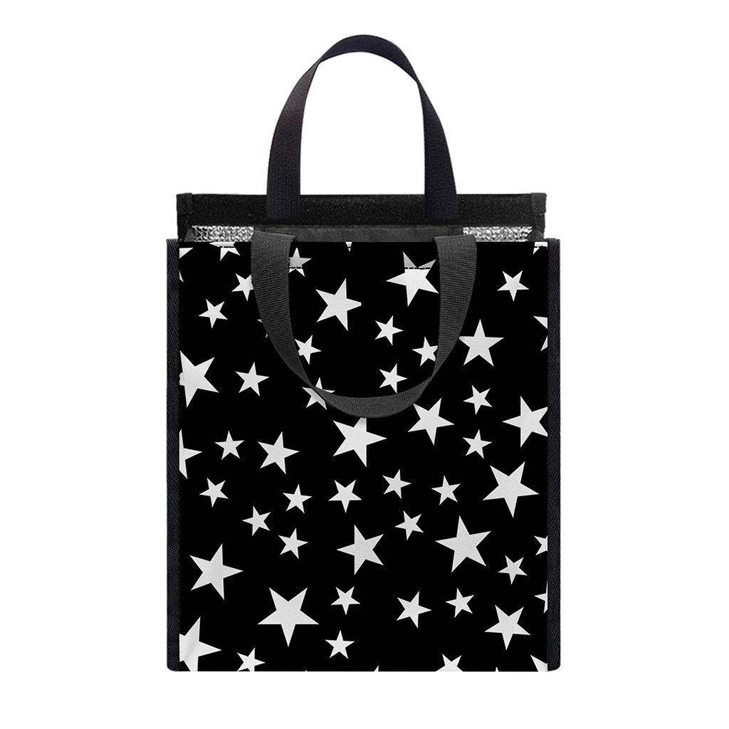 Black And White Star Pattern Print Insulated Lunch Tote