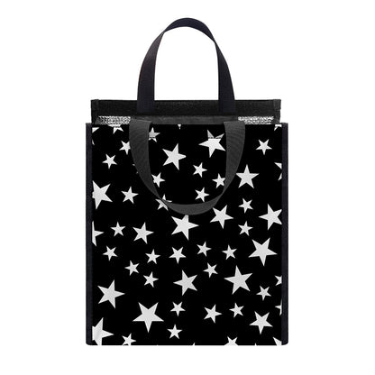 Black And White Star Pattern Print Insulated Lunch Tote