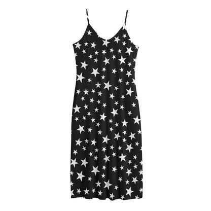 Black And White Star Pattern Print Jersey Midi Cami Dress