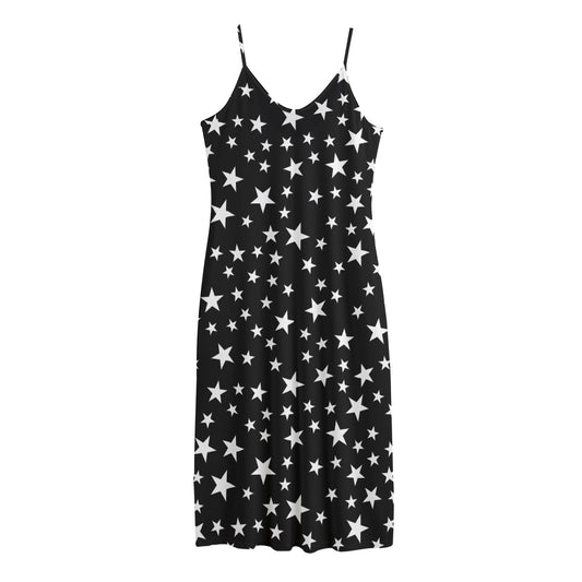 Black And White Star Pattern Print Jersey Midi Cami Dress
