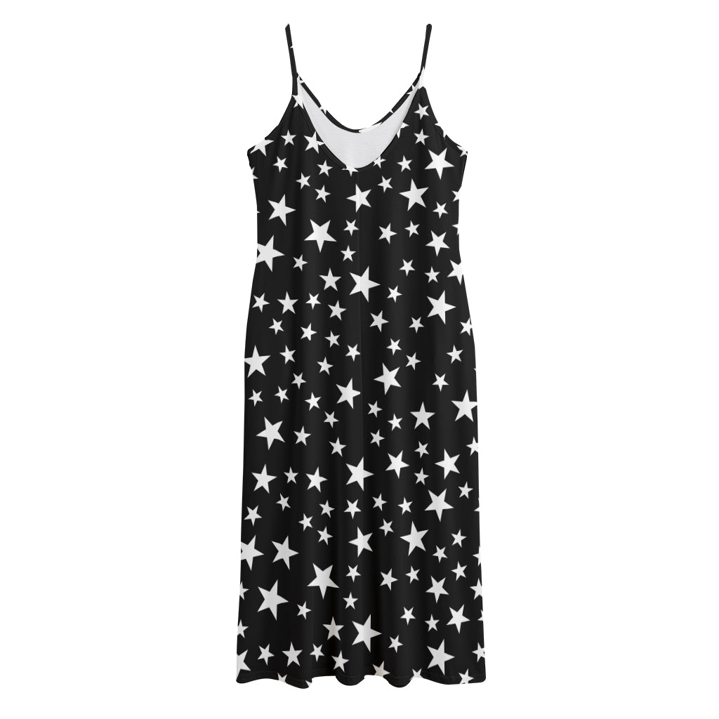 Black And White Star Pattern Print Jersey Midi Cami Dress