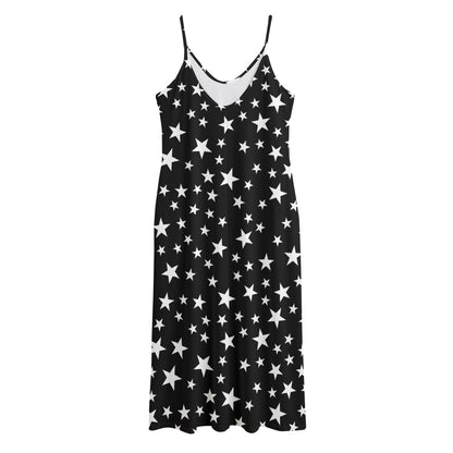 Black And White Star Pattern Print Jersey Midi Cami Dress