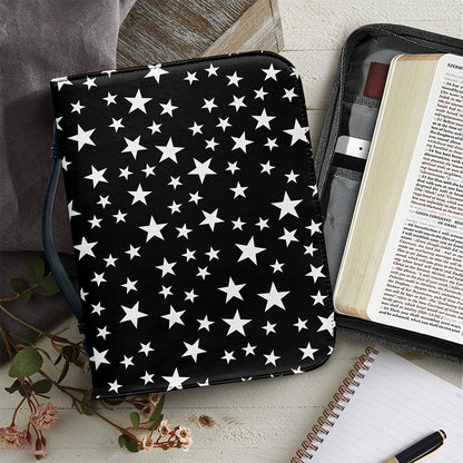 Black And White Star Pattern Print Leather Bible Cover