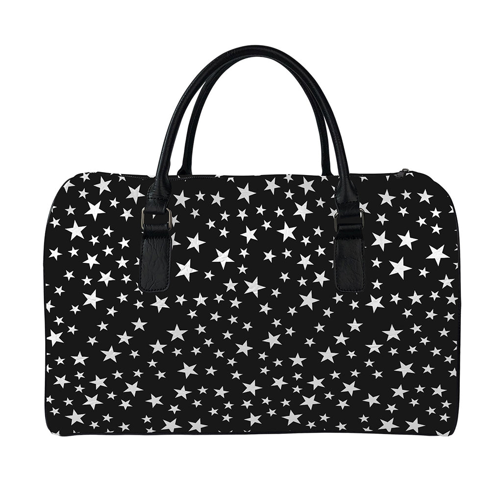 Black And White Star Pattern Print Leather Duffle Bag