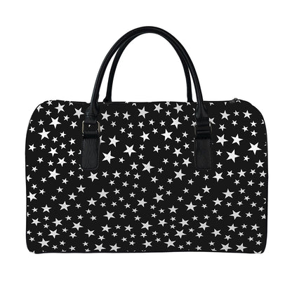 Black And White Star Pattern Print Leather Duffle Bag