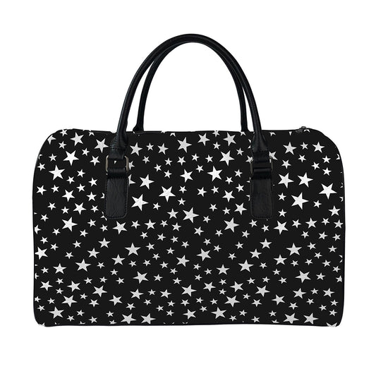 Black And White Star Pattern Print Leather Duffle Bag