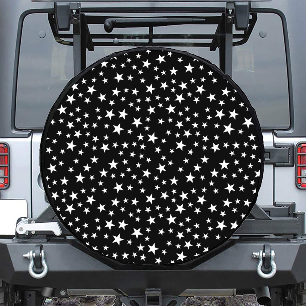 Black And White Star Pattern Print Leather Spare Tire Cover