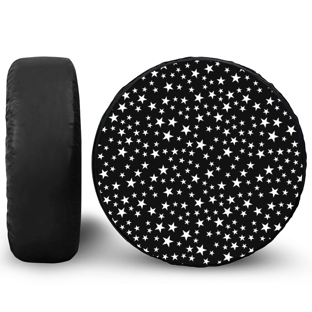 Black And White Star Pattern Print Leather Spare Tire Cover