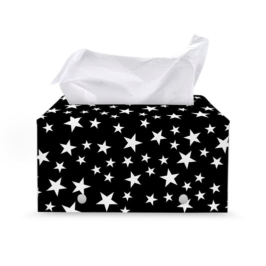 Black And White Star Pattern Print Leather Tissue Box Cover