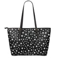 Black And White Star Pattern Print Leather Tote Bag With Zipper