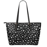 Black And White Star Pattern Print Leather Tote Bag