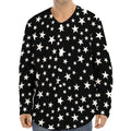 Black And White Star Pattern Print Long Sleeve Baseball Jersey
