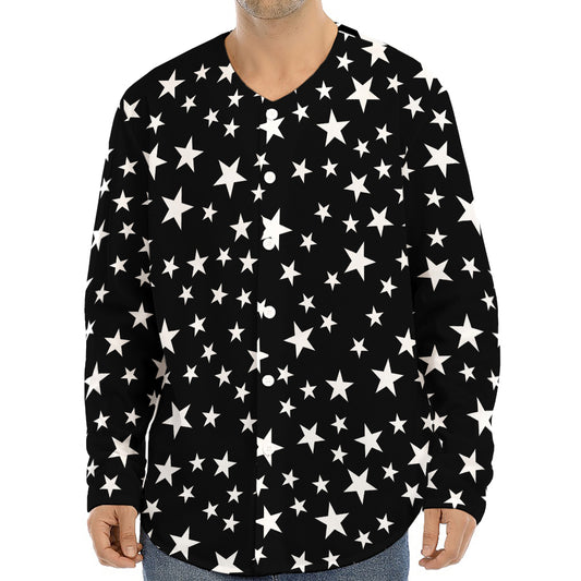 Black And White Star Pattern Print Long Sleeve Baseball Jersey