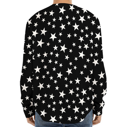 Black And White Star Pattern Print Long Sleeve Baseball Jersey