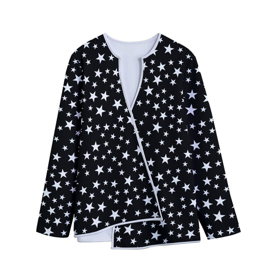 Black And White Star Pattern Print Long Sleeve Short Coat
