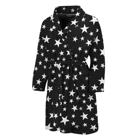 Black And White Star Pattern Print Men's Bathrobe