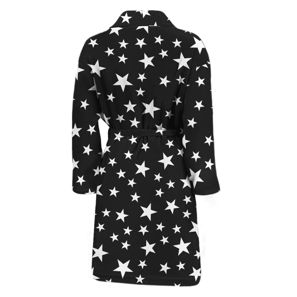 Black And White Star Pattern Print Men's Bathrobe