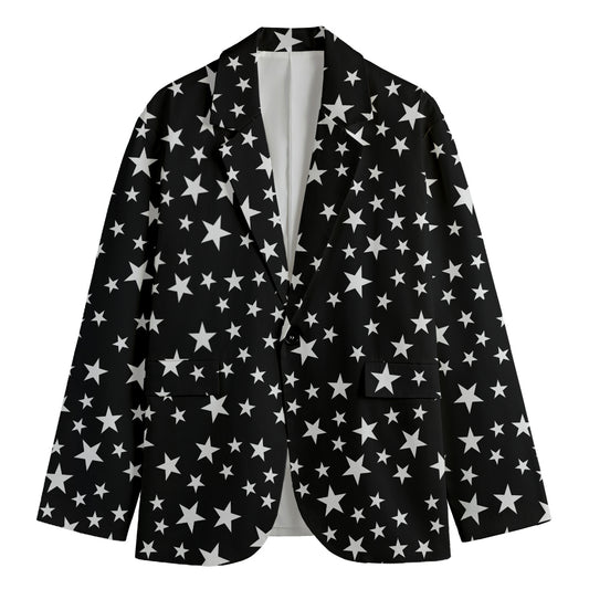 Black And White Star Pattern Print Men's Blazer