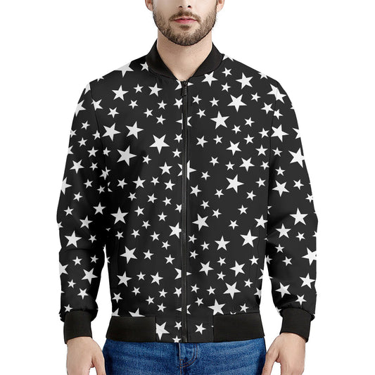 Black And White Star Pattern Print Men's Bomber Jacket