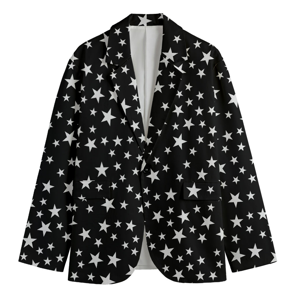 Black And White Star Pattern Print Men's Cotton Blazer