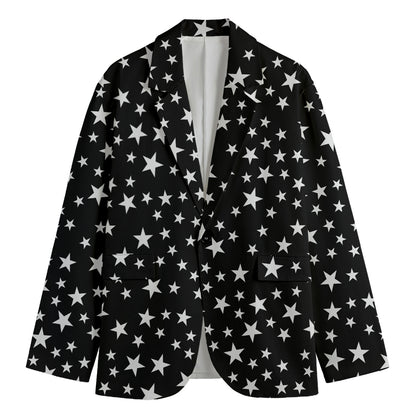 Black And White Star Pattern Print Men's Cotton Blazer