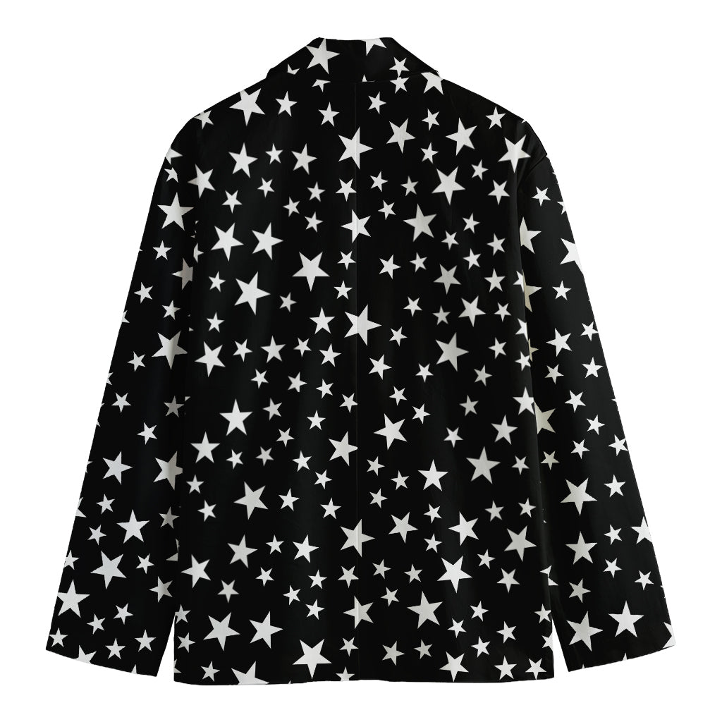 Black And White Star Pattern Print Men's Cotton Blazer