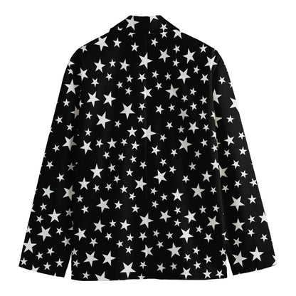 Black And White Star Pattern Print Men's Cotton Blazer