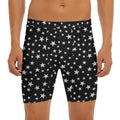 Black And White Star Pattern Print Men's Long Boxer Briefs
