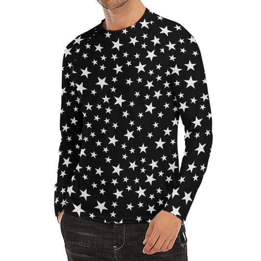 Black And White Star Pattern Print Men's Long Sleeve Rash Guard