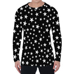 Black And White Star Pattern Print Men's Long Sleeve T-Shirt