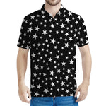Black And White Star Pattern Print Men's Polo Shirt