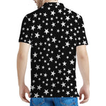 Black And White Star Pattern Print Men's Polo Shirt
