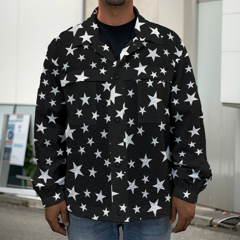Black And White Star Pattern Print Men's Shirt Jacket