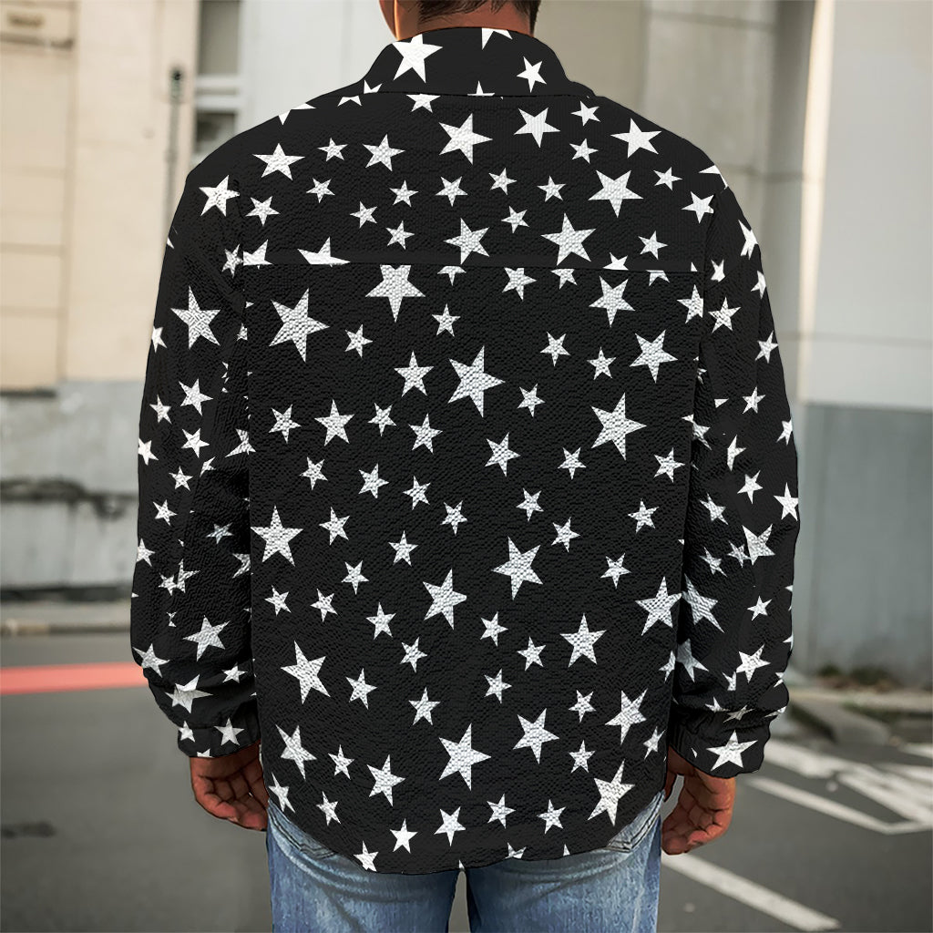 Black And White Star Pattern Print Men's Shirt Jacket