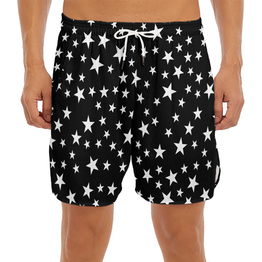 Black And White Star Pattern Print Men's Split Running Shorts