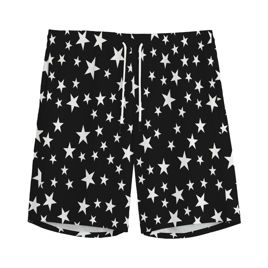 Black And White Star Pattern Print Men's Sports Shorts