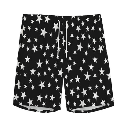 Black And White Star Pattern Print Men's Sports Shorts