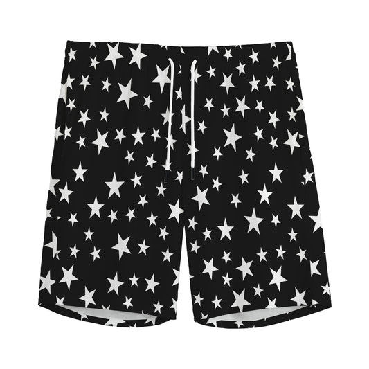 Black And White Star Pattern Print Men's Sports Shorts