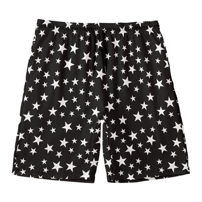 Black And White Star Pattern Print Men's Swim Trunks