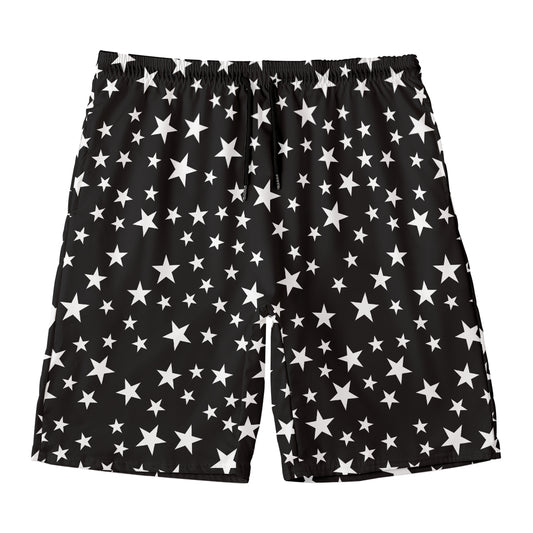 Black And White Star Pattern Print Men's Swim Trunks