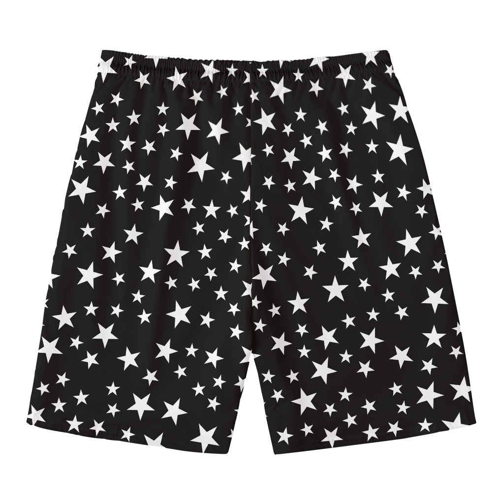 Black And White Star Pattern Print Men's Swim Trunks