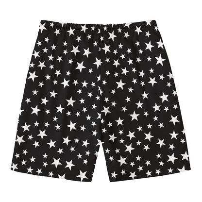 Black And White Star Pattern Print Men's Swim Trunks