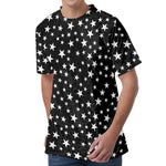 Black And White Star Pattern Print Men's Velvet T-Shirt