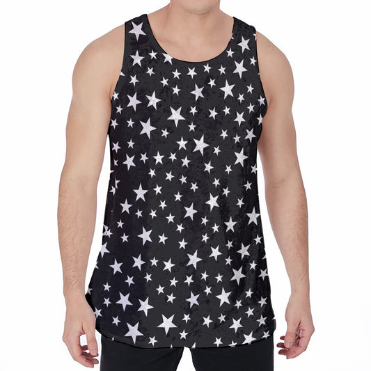 Black And White Star Pattern Print Men's Velvet Tank Top