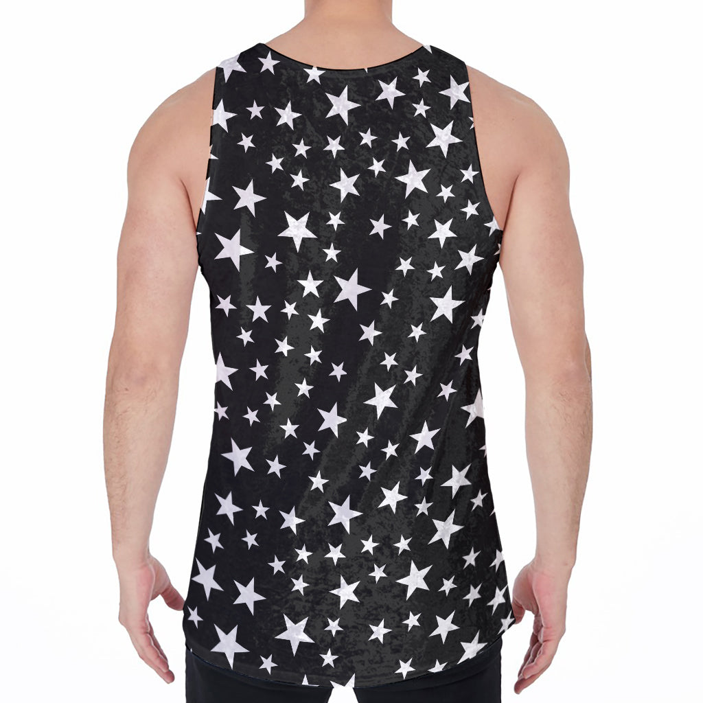 Black And White Star Pattern Print Men's Velvet Tank Top