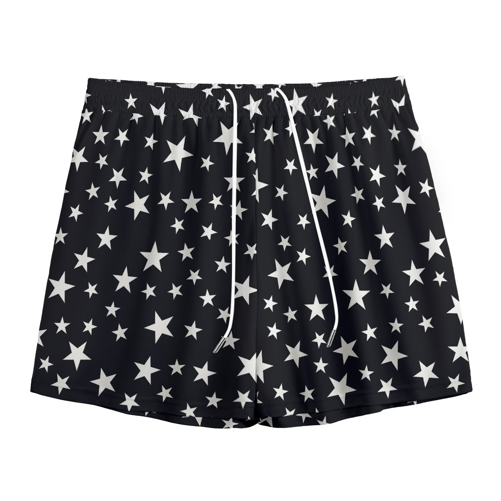 Black And White Star Pattern Print Mesh Shorts