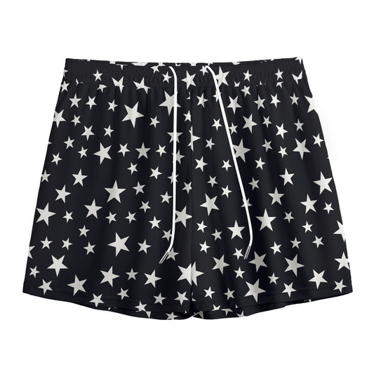 Black And White Star Pattern Print Mesh Shorts