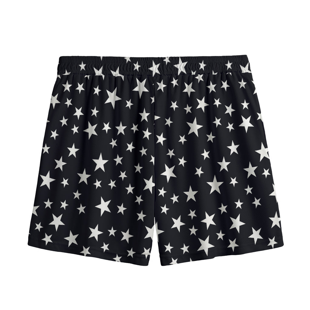 Black And White Star Pattern Print Mesh Shorts